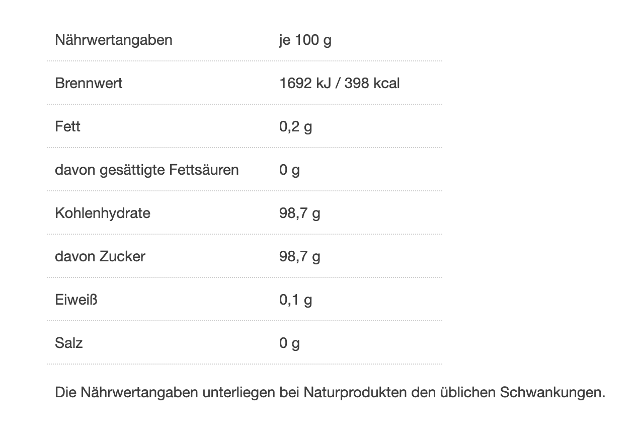 Nährwerttabelle